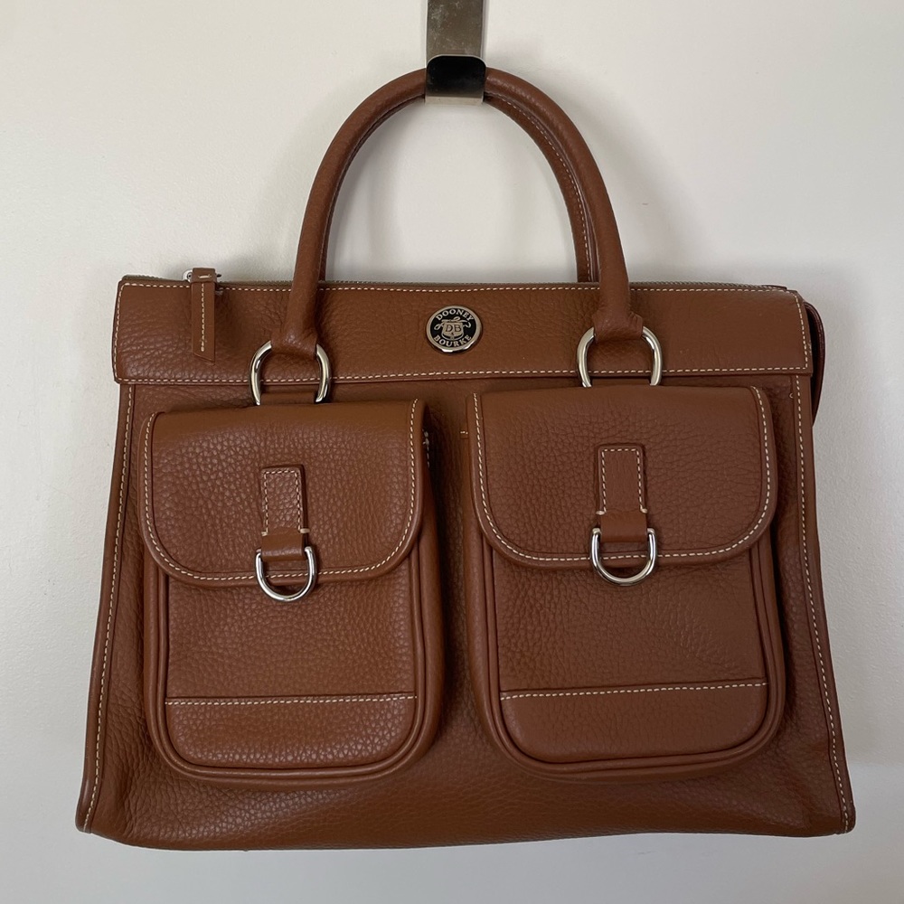 Dooney & Bourke Brown Leather Medium  Double Pocket Tote + Cosmetic Bag